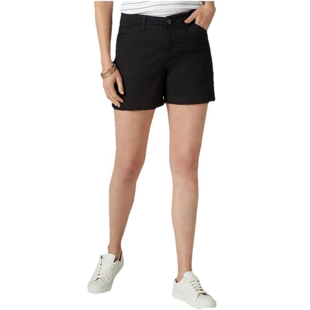 Lee Women's 12 Regular Fit Chino Shorts Mid Rise Black 5"‎ Inseam Casual NEW